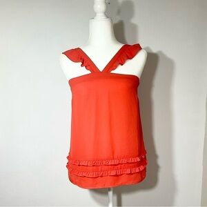 AFTER MARKET Women's Orange Ruffle V-Neck Sleeveless Top Size Small